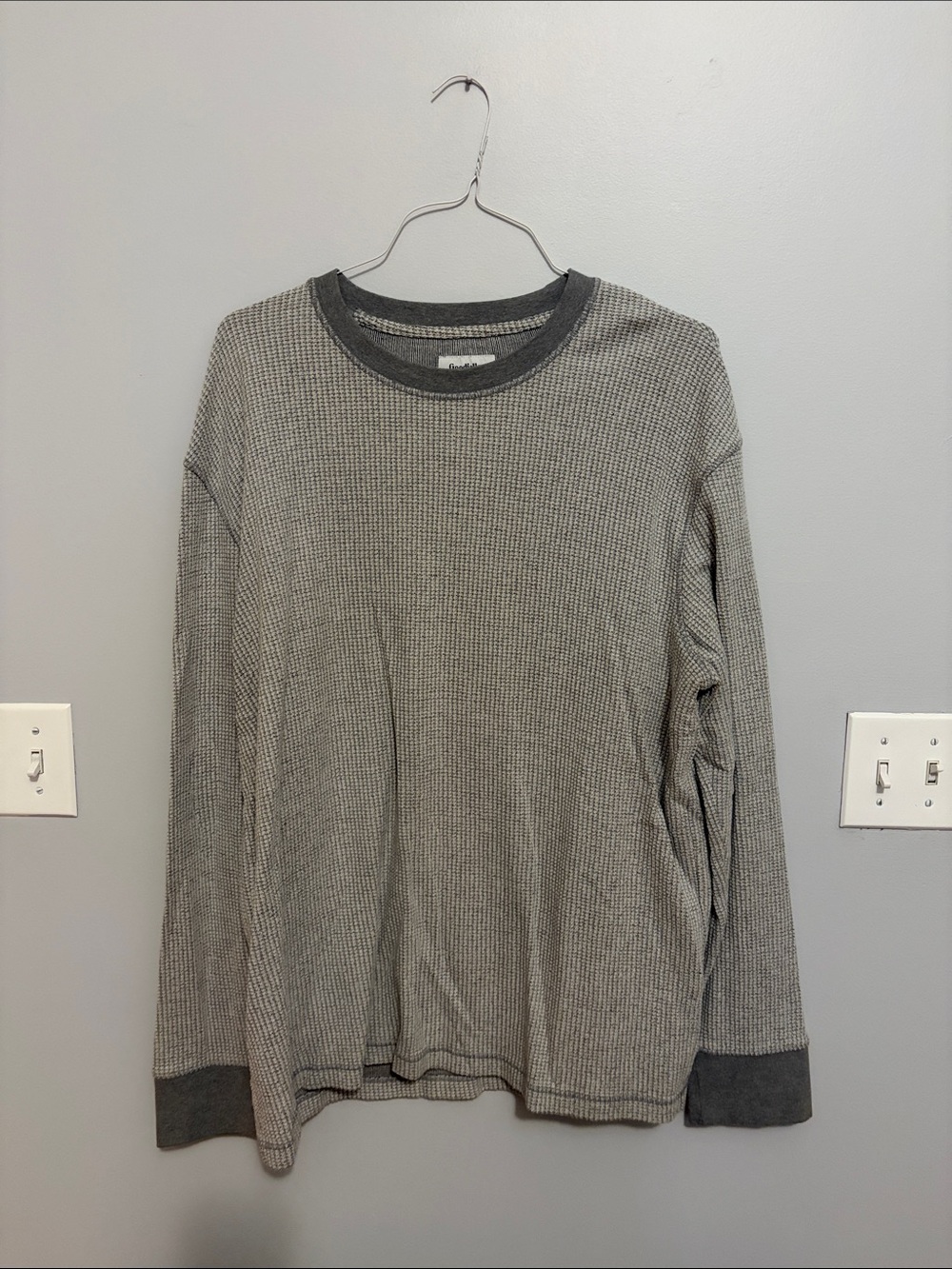 Goodfellow & Co Men's Long-Sleeve Waffle Crewneck Shirt - Gray